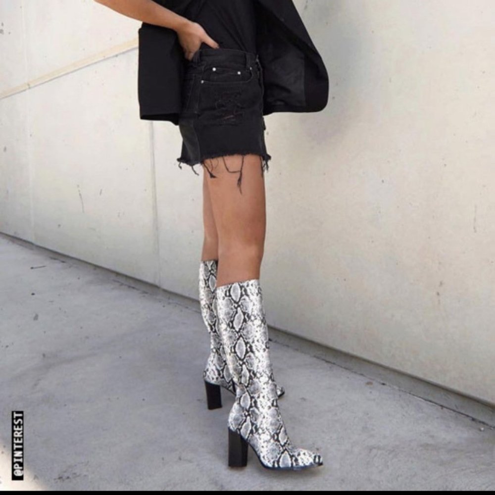 ZARA snakeskin high heeled boots